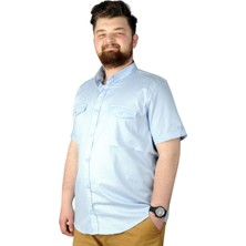 Modexl Büyük Beden Gömlek Kkol Çift Cep Kapaklı 20361 Mavi