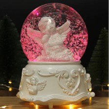 Keyfim Shop Masum Melek Büyük Boy Işıklı Müzikli Otomatik Kar Püskürten Kar Küresi