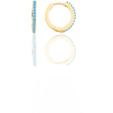 Söğütlü Silver Gümüş Altın Yaldızlı Turkuaz Taşlı 12 mm Halka Küpe