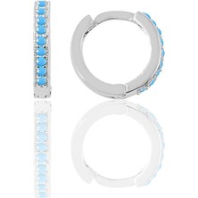 Söğütlü Silver Gümüş Rodyumlu Turkuaz Taşlı 11 mm Halka Küpe Tragus Piercing Helix Kıkırdak Küpesi