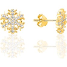 Söğütlü Silver Gümüş Altın Yaldızlı New Kar Tanesi Küpe