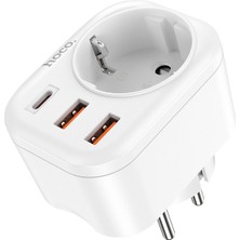 Hoco Ns3 Multifonksiyonel Type-C + 2 USB + 240V Mega Hızlı Şarj Adaptörü Priz