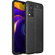 Hesaplı Dünya Vivo V21 Uyumlu Kılıf Esnek Silikon Koruyucu Tpu Deri Dokulu Hns