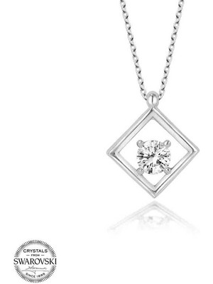 Gumush Swarovski Taşlı Gümüş Dörtgen Bayan Kolye