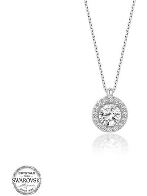 Gumush Swarovski Taşlı Gümüş Tektaş Bayan Kolye