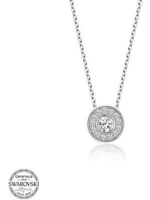 Gumush Swarovski Taşlı Gümüş Çember Tektaş Bayan Kolye