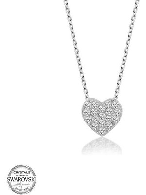 Gumush Swarovski Taşlı Gümüş Kalp Bayan Kolye