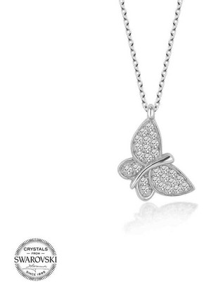 Gumush Swarovski Taşlı Gümüş Kelebek Bayan Kolye