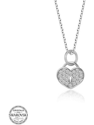 Gumush Swarovski Taşlı Gümüş Kalp Kiliti Bayan Kolye