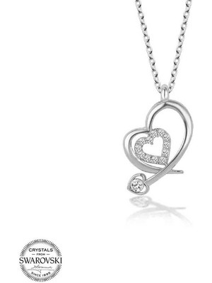 Gumush Swarovski Taşlı Gümüş Kalp Bayan Kolye