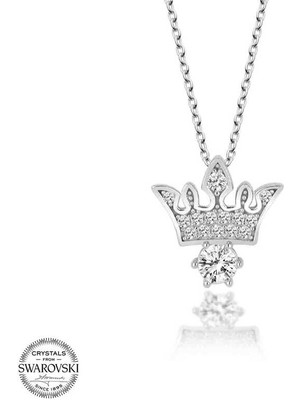 Gumush Swarovski Taşlı Gümüş Kral Tacı Bayan Kolye