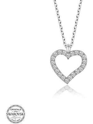 Gumush Swarovski Taşlı Gümüş Kalp Bayan Kolye