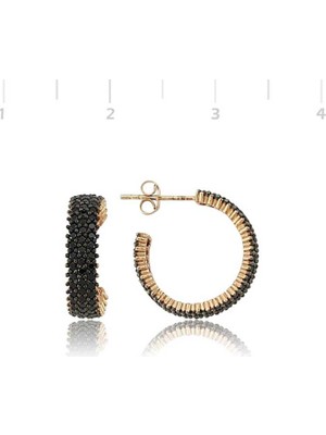 Gumush Gümüş Üç Sıralı Siyah Tamtur Küpe