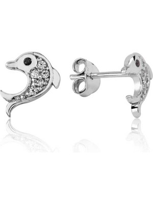 Gumush Gümüş Yunus Balığı Çivili Küpe