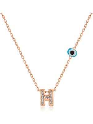 MONAROZA  H Harf Nazar Detay 925 Ayar Gümüş Kolye