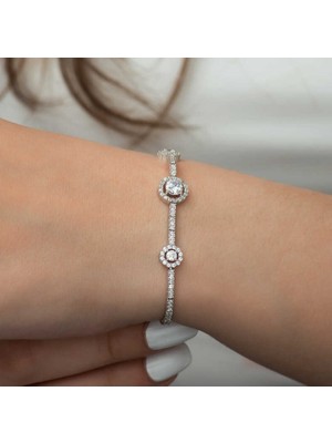 MONAROZA  Su Yolu Üç Taşlı 925 Ayar Gümüş Bileklik