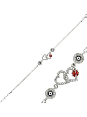 MONAROZA  Kalp Uğur Böceği Detay 925 Ayar Gümüş Bileklik