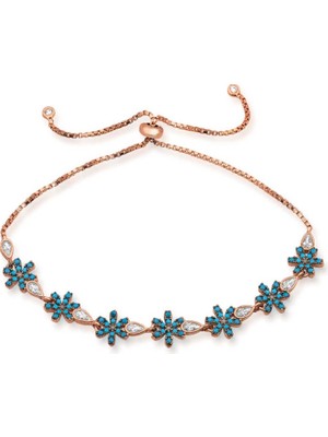 MONAROZA  Mavi Çiçek Asansör 925 Ayar Gümüş Bileklik