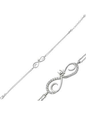 MONAROZA  Aşk Yazılı Sonsuzluk 925 Ayar Gümüş Bileklik