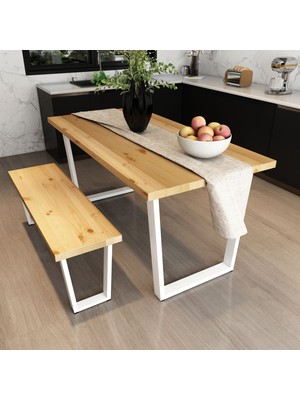 Woodesk Mayıs Masif Natural Renk 180X80 Banklı Yemek Masası CPT7685-180