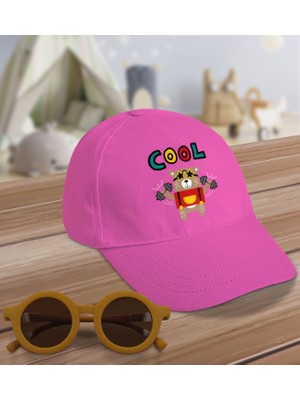 BK Kids Cool Tasarımlı Pembe Cotton Çocuk Şapkası ve Sarı Çocuk Güneş Gözlüğü Hediye Seti-2