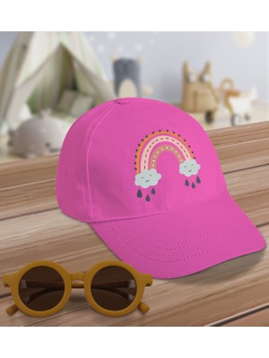BK Kids Boho Tasarımlı Pembe Cotton Çocuk Şapkası ve Sarı Çocuk Güneş Gözlüğü Hediye Seti