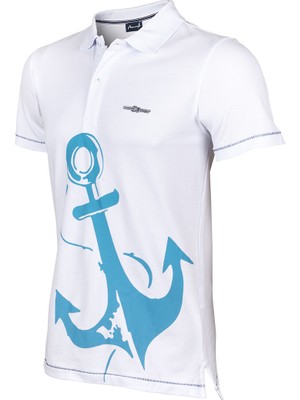 Anemoss Marin Beyaz Erkek Polo Yaka T-Shirt