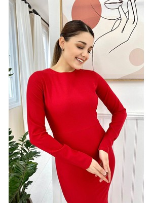 Elbee Fashion Woman Sırt Dekolteli Elbise - Kırmızı