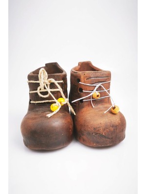 Çanak Sepeti 2'li El Yapımı Toprak Kalemlik Kabı Ayakkabı Model