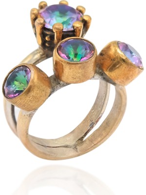 Midyat Nurtaş Gümüş Mistik Topaz Taşlı Eskitilmiş El Işi Otantik Gümüş Yüzük 201021096