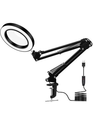 Rekotools Rekotools-Esnek Masa Büyüteç 5x USB LED Büyüteç 3 Renk Işıklı Büyüteç Lamba Büyüteç Tamir Lehimleme Büyüte.