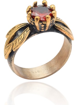 Midyat Nurtaş Gümüş Lal Taşlı Eskitilmiş El Işi Otantik Gümüş Yüzük 201021099