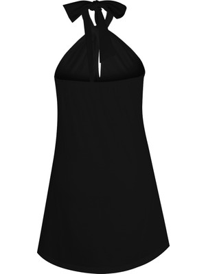 Hoturkey Kadın Boyundan Bağlamalı Elbise - Siyah (Yurt Dışından)