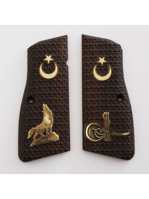 Brownıng Hp Ceviz Ağacı Tabanca Kabzesi Kurt Ve Tuğra Temalı T153