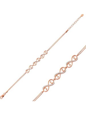 Gumush Gümüş Üç Kalpli Sonsuzluk Bayan Bileklik