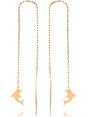 Gumush Gümüş Zincirli Yunus Balığı Küpe