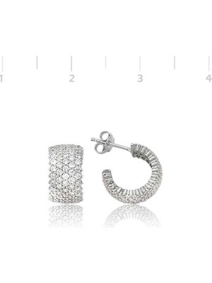 Gumush Gümüş Beş Sıralı Beyaz Tamtur Küpe