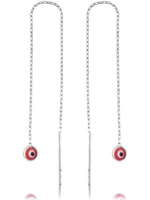 Gumush Gümüş Zincirli Pembe Nazar Küpe