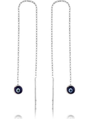 Gumush Gümüş Zincirli Lacivert Nazar Küpe