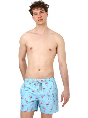 John Frank All Over Erkek Çok Renkli Yüzme Şortu JFSSSW43-FLAMINGO Blue