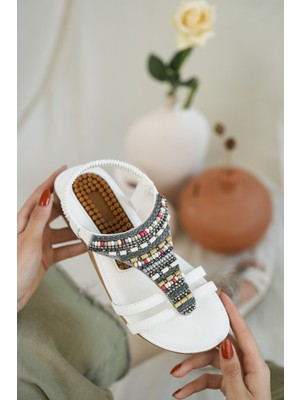 Khayt Rebeca Anatomik Fashion Taşlı Günlük Kadın Sandalet