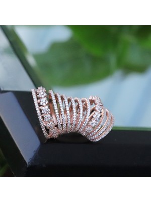 Necati Gün Gümüş Ear Cuff Zirkon Taşlı Rose Gold Kaplama Çiçek Gümüş Küpe