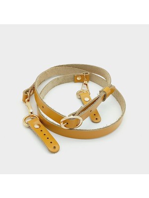 Angel Çanta Aksesuar 130X1,5 cm Hardal  Deri Light Gold Tokalı Çanta Sapı