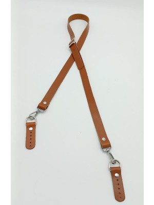 Angel Çanta Aksesuar  Deri Ayarlı Uzun Sap 2X130 Taba Gümüş Metalli