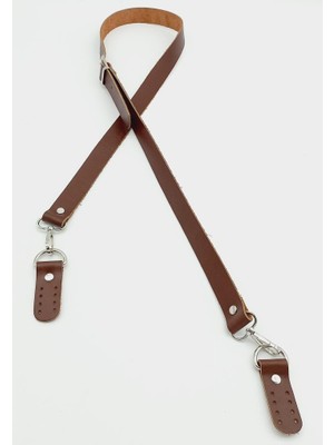 Angel Çanta Aksesuar  Deri Ayarlı Uzun Sap 2.3X130 Kahverengi Gümüş Metalli