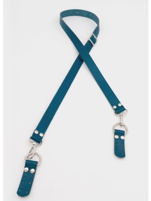 Angel Çanta Aksesuar  Deri Ayarlı Uzun Sap 2.3X130 Turkuaz Gümüş Metalli