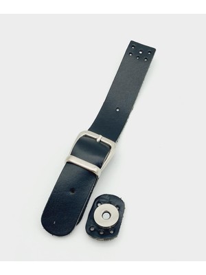 Angel Çanta Aksesuar 18X2,3 cm Siyah  Deri Tokalı Çanta Kapağı Gümüş Metalli