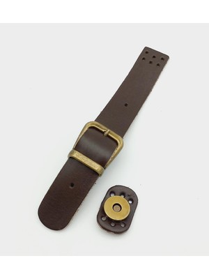 Angel Çanta Aksesuar 18X2,3 cm Kahverengi  Deri Tokalı Çanta Kapağı Antik Metalli