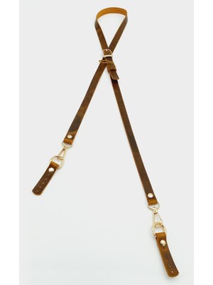 Angel Çanta Aksesuar 130X1,5 cm Crazy Oil Hardal  Deri Light Gold Tokalı Çanta Sapı