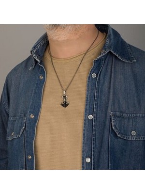 Takılingo 925 Ayar Gümüş Mini Zirkon Korsan Motifli Çapa Denizci Erkek Kolye